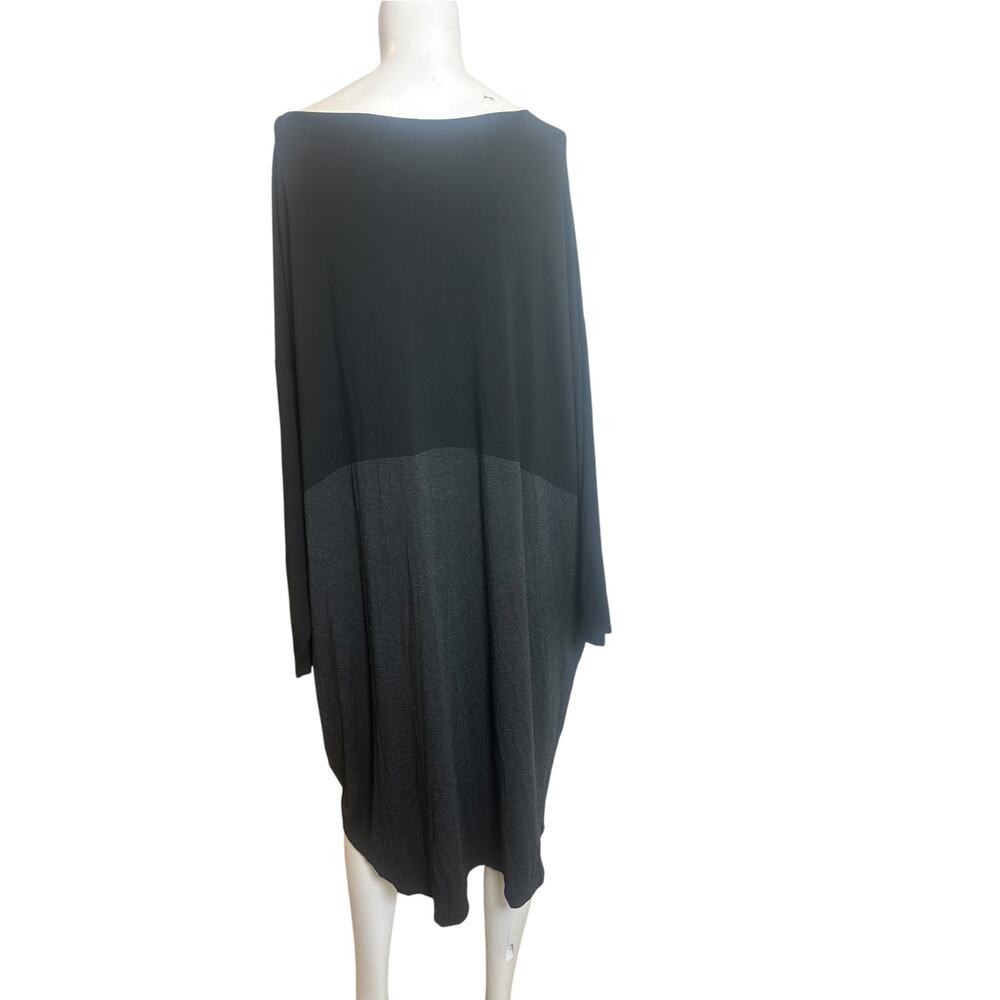 Eileen Fisher Black Charcoal Colorblock Cocoon Jersey Dress Pockets Midi XL - Picture 3 of 11